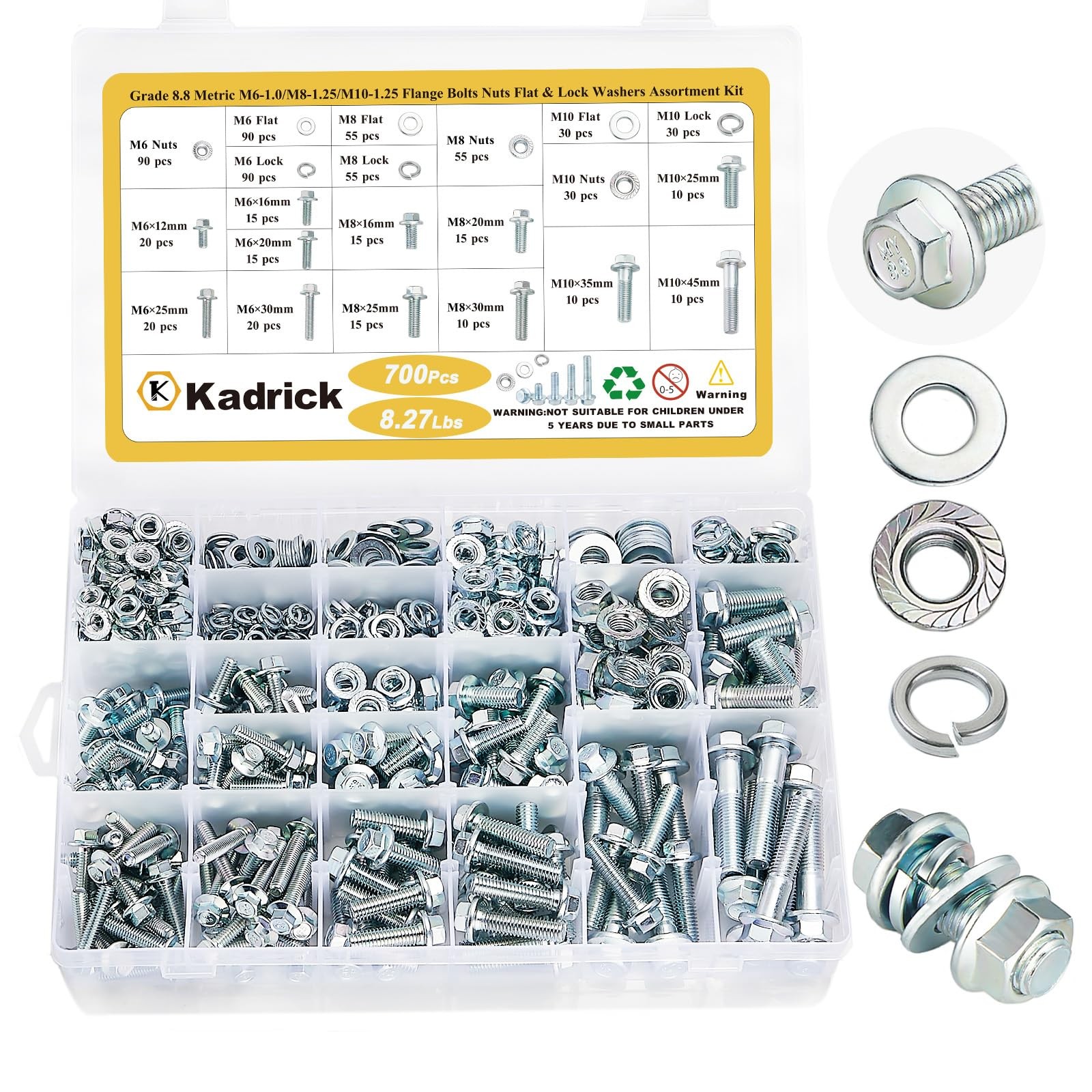 Kadrick 700Pcs Grade 8.8 Metric Bolt Assortment M6 M8 M10 Flange Hex Heavy Duty