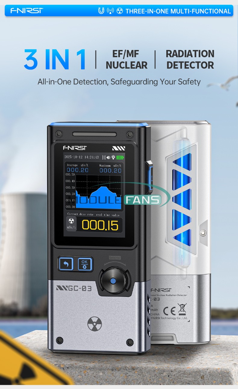 FNIRSI GC-03 3-IN 1 Electromagnetic Radiation Detector NR+EF+MF Detection Tools