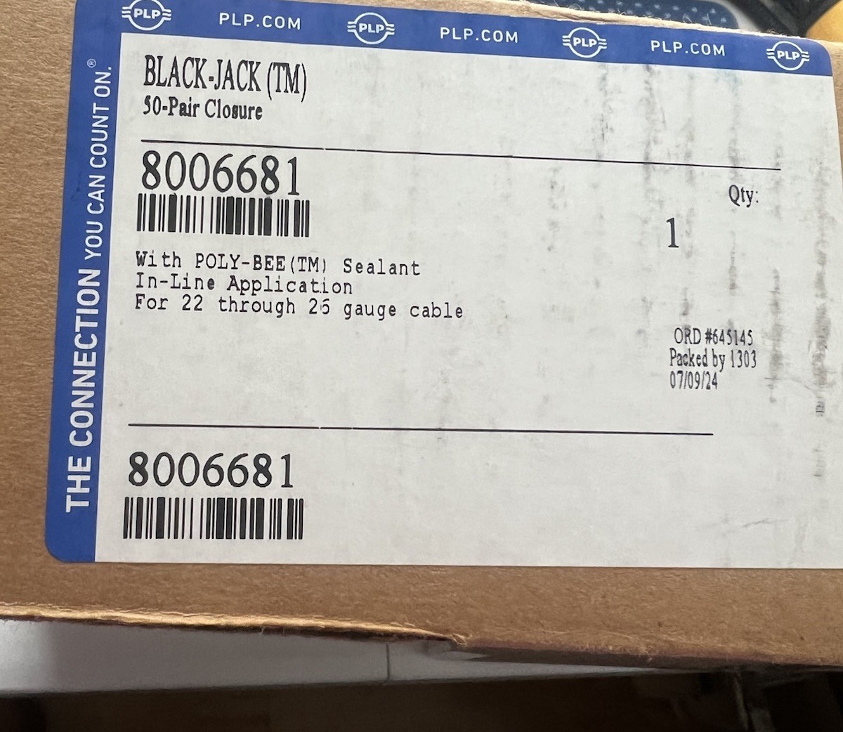 PLP PREFORMED LINE PRODUCT P/N 806681 Black Jack 50-pair INLINE ENCLOSURE