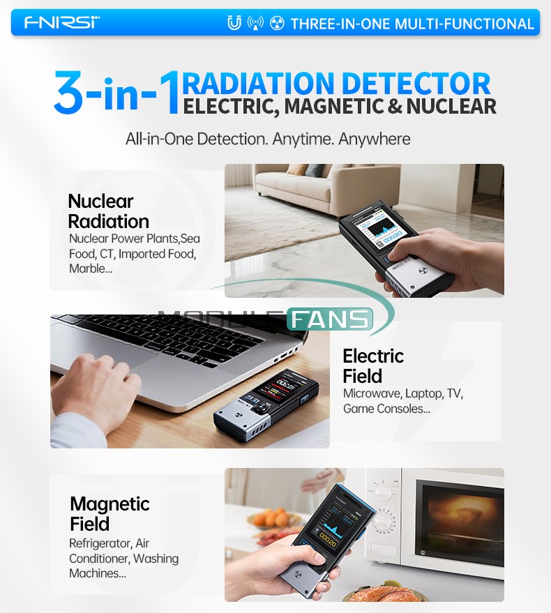 FNIRSI GC-03 3-IN 1 Electromagnetic Radiation Detector NR+EF+MF Detection Tools