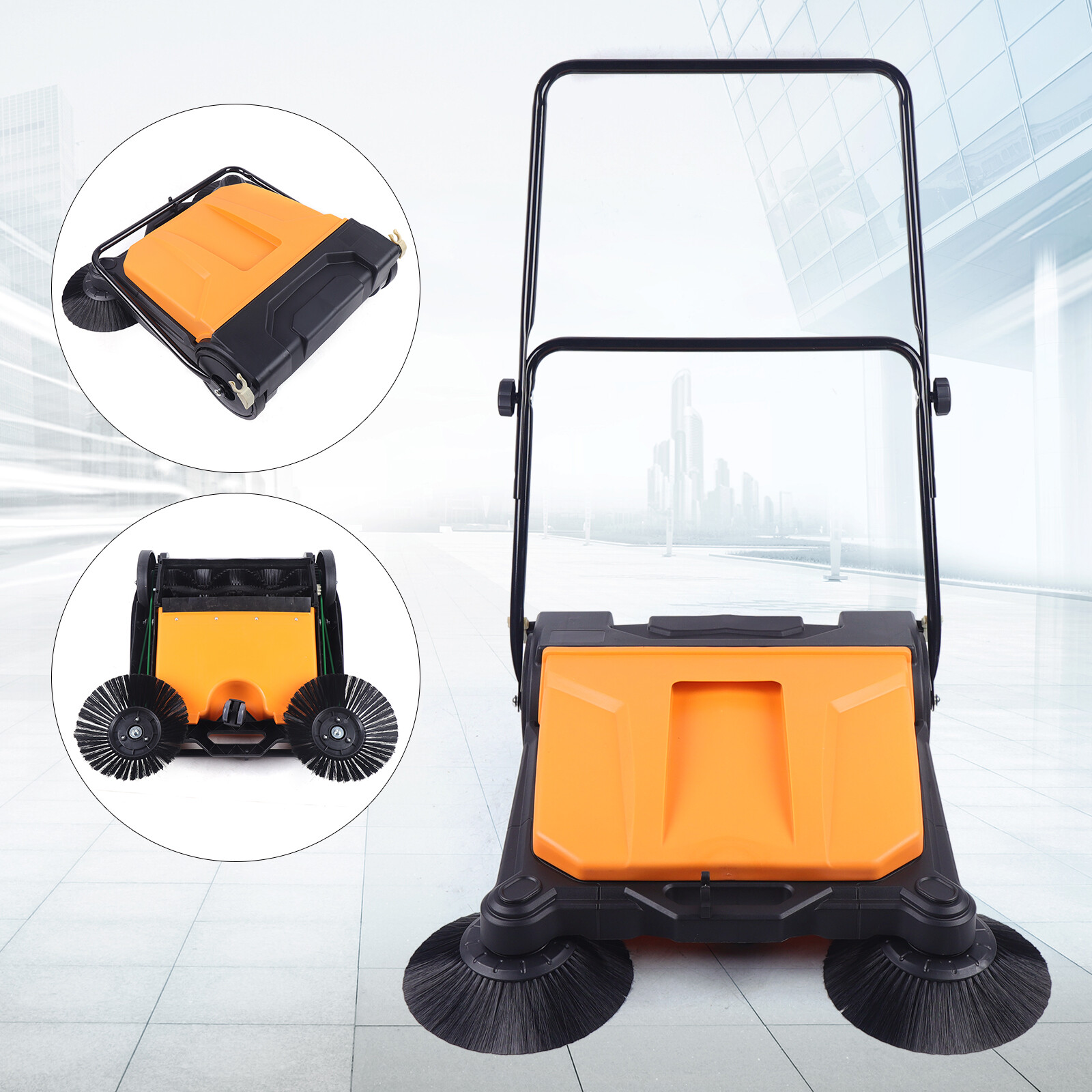 26 Inches Twin Walk-Behind Outdoor Hand Push Floor Sweeping Sweeper No Electric