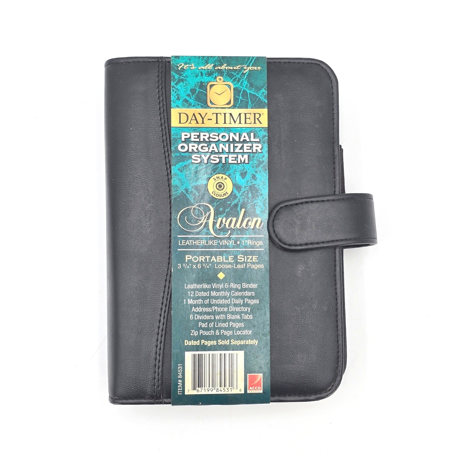 Day-Timer Avalon Personal Organizer Black 1990s New 6-Ring Portable Planner