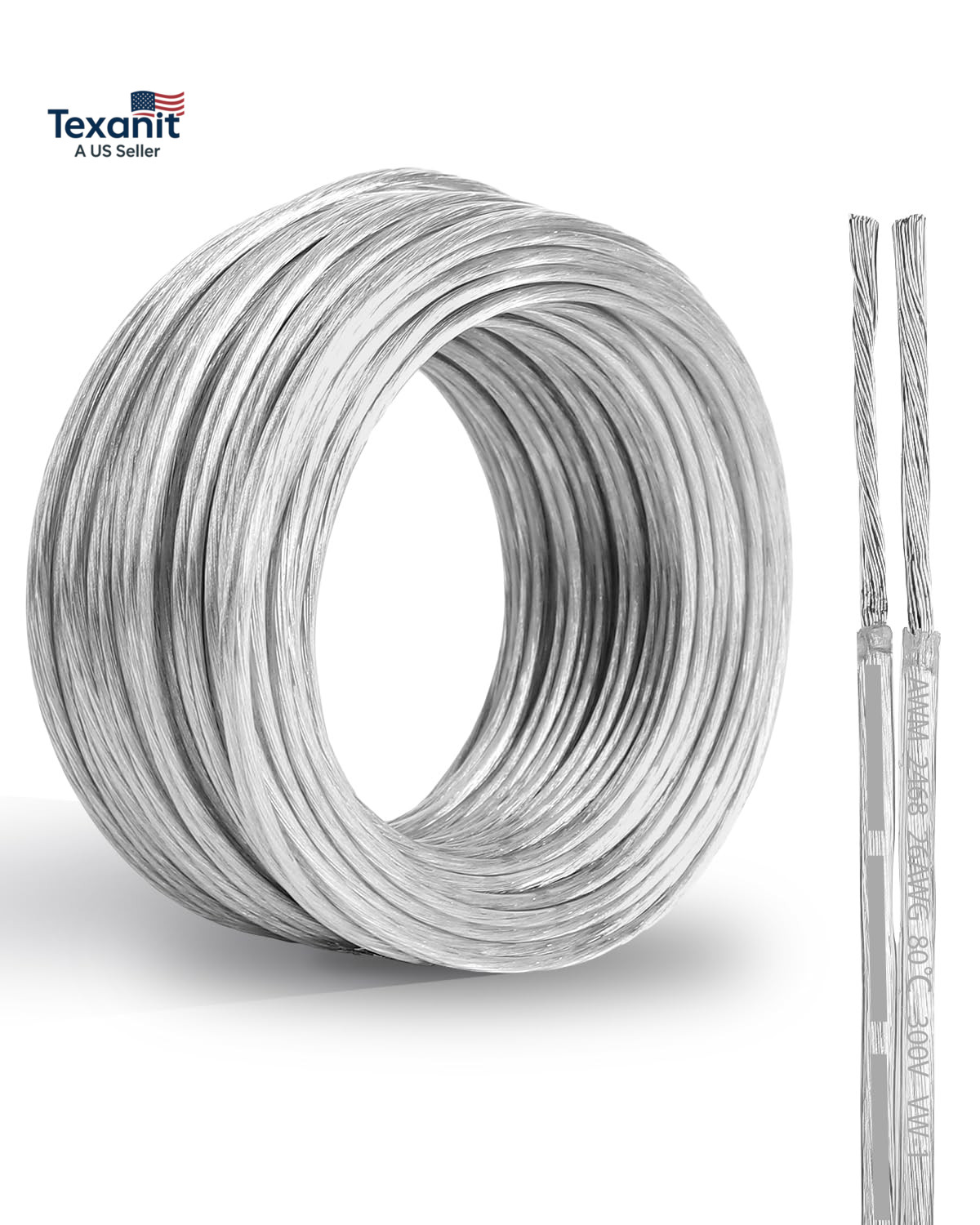 26 Gauge PVC Covered Copper Wire 30FT, UL 2468 26 AWG 2 Conductor Tinned Copper