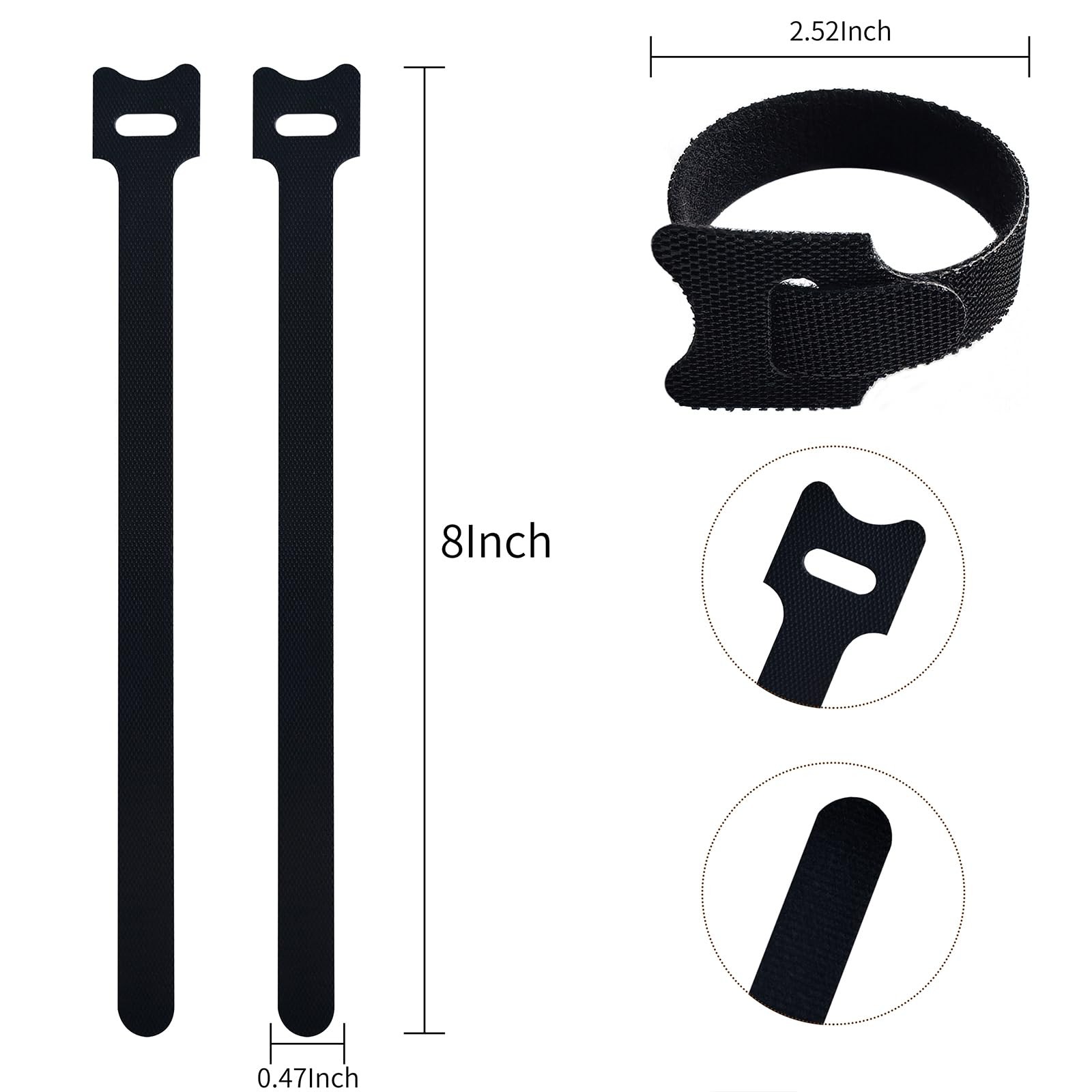 8 Inches Black Reusable Cable Ties,Multi-purpose 8inches-56PCS,