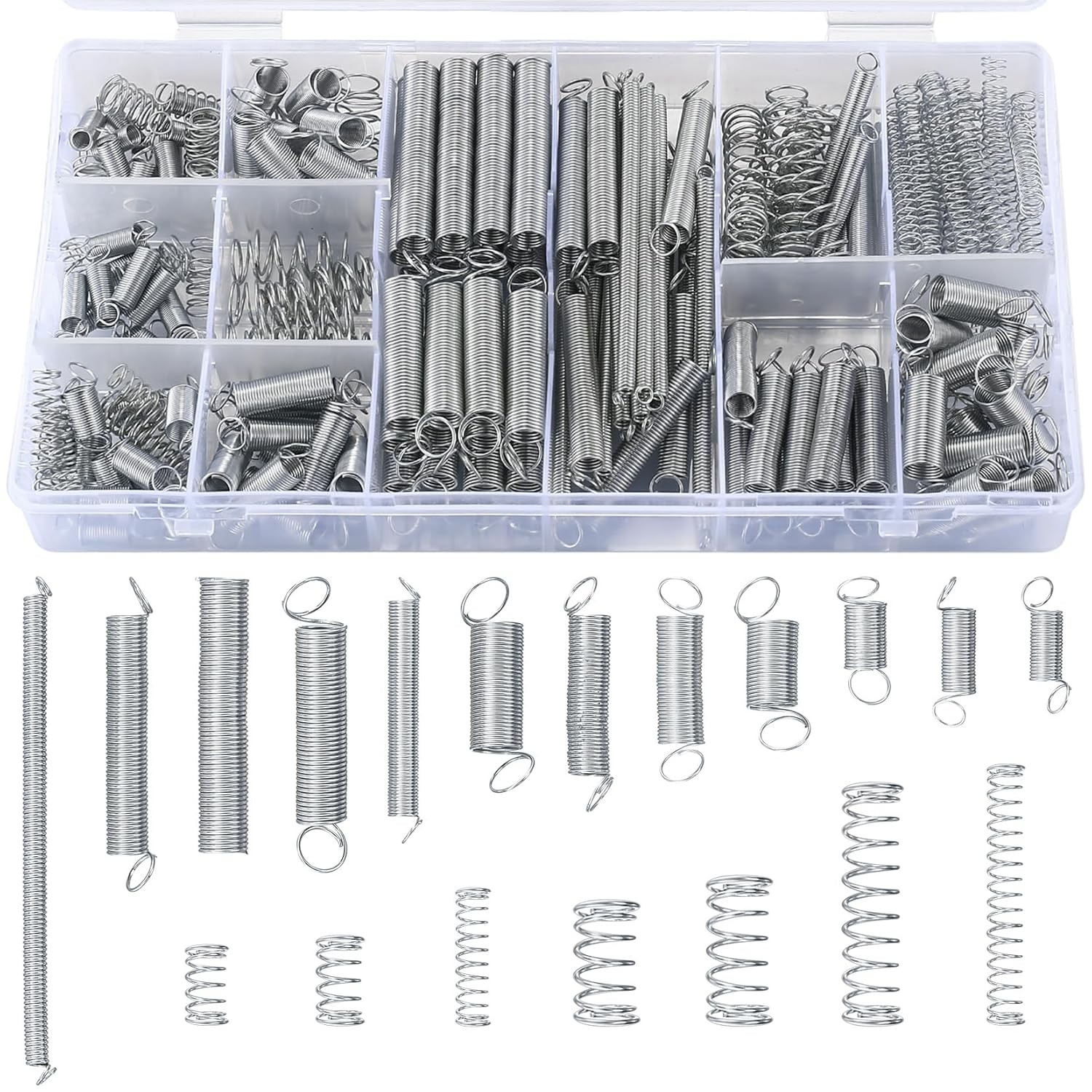 210 Pcs Spring Assortment Kit Compression & Extension Springs Zinc Plated Steel
