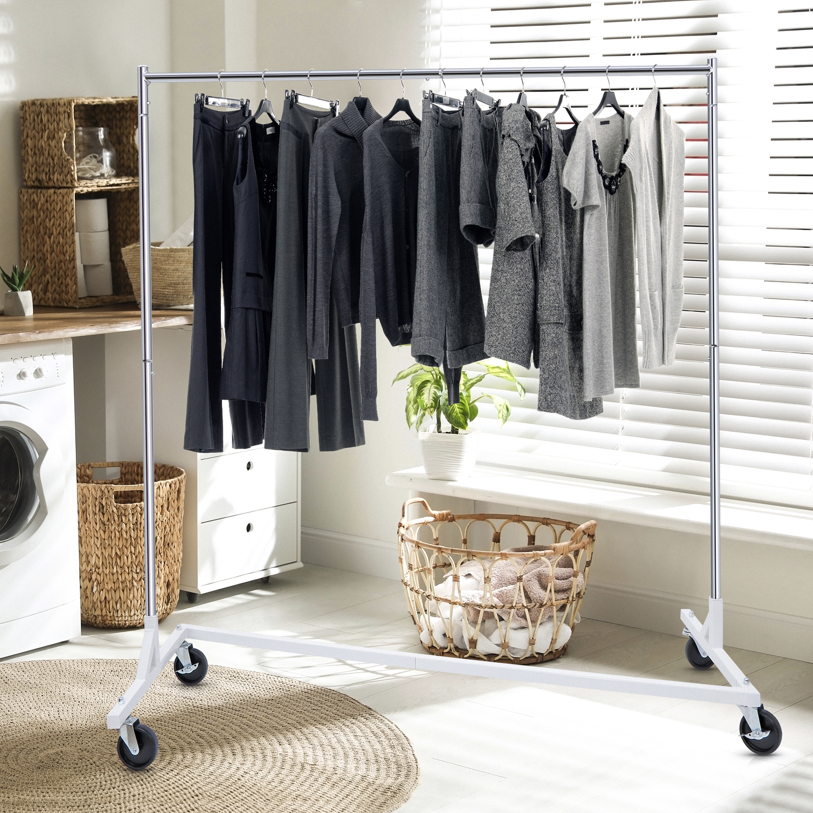 2PCS Heavy Duty Clothes Rack Rolling Garment Z Clothing Rack W/Lockable Casters