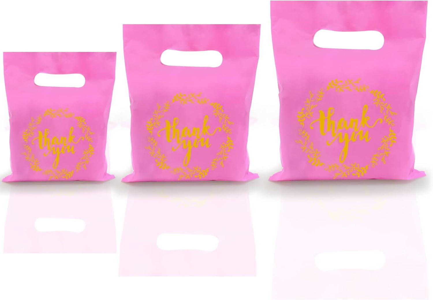 100 PCS 3 Sizes Thank You Plastic Merchandise Bags Shopping Bag with Handle Reta