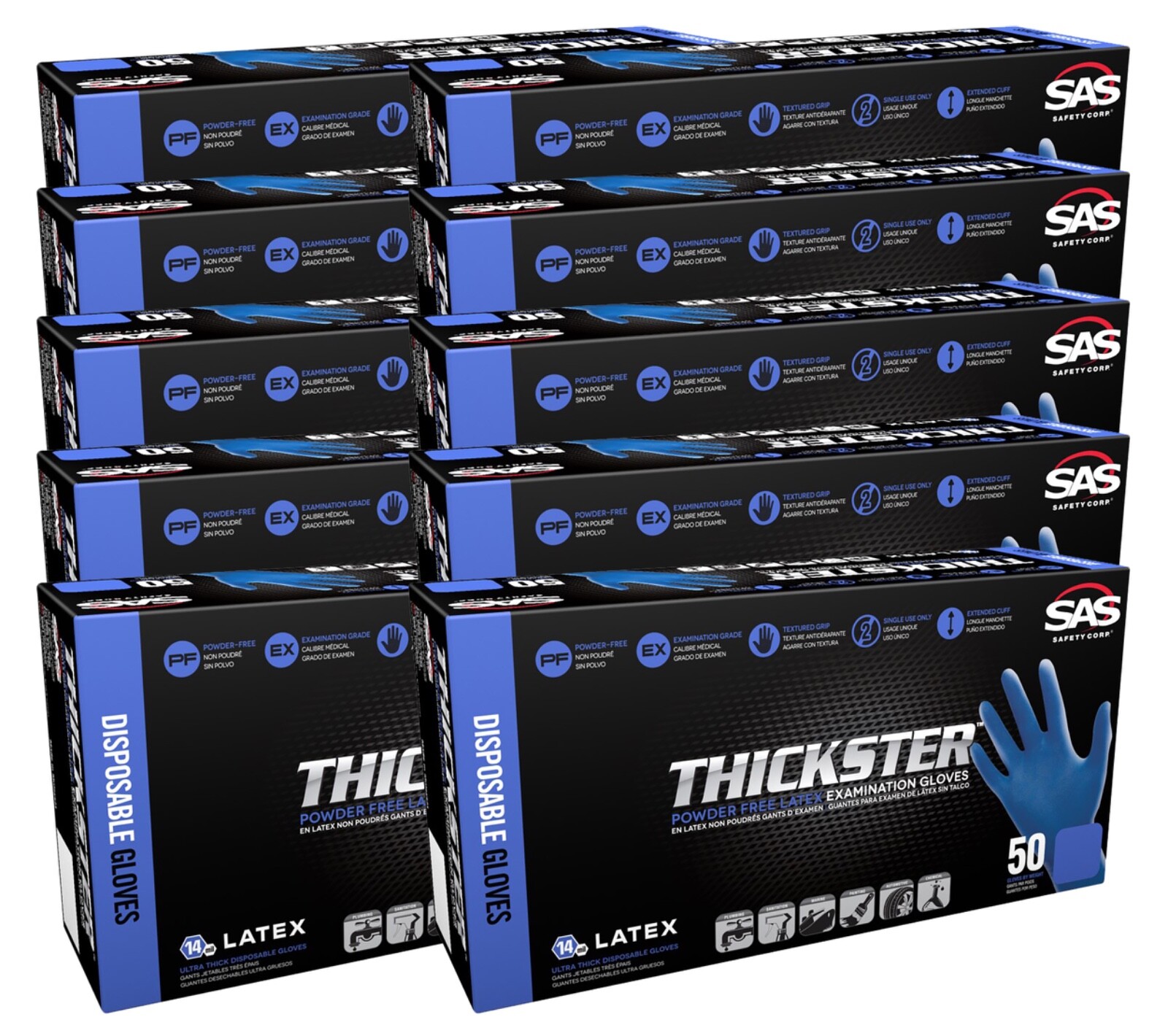 SAS Safety® Thickster® Powder-Free Exam Grade Latex Gloves (500/Case)