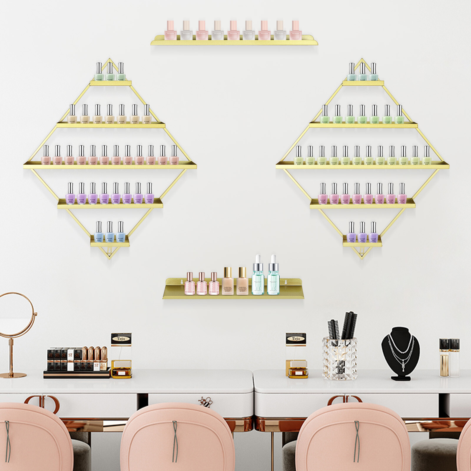 Rhombus?Nail?Polish?Racks, Wall-mounted Nail Polish Racks, 5-tier Display Racks