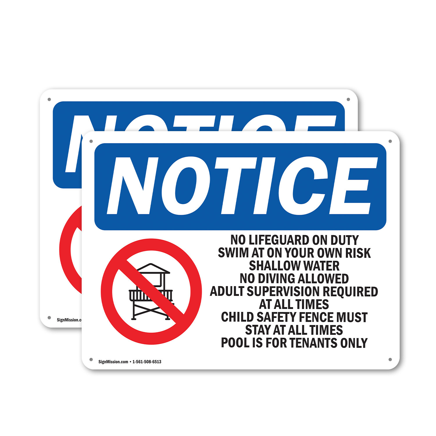 (2 Pack) No Lifeguard On Duty Swim At OSHA Notice Sign Decal Metal Plastic