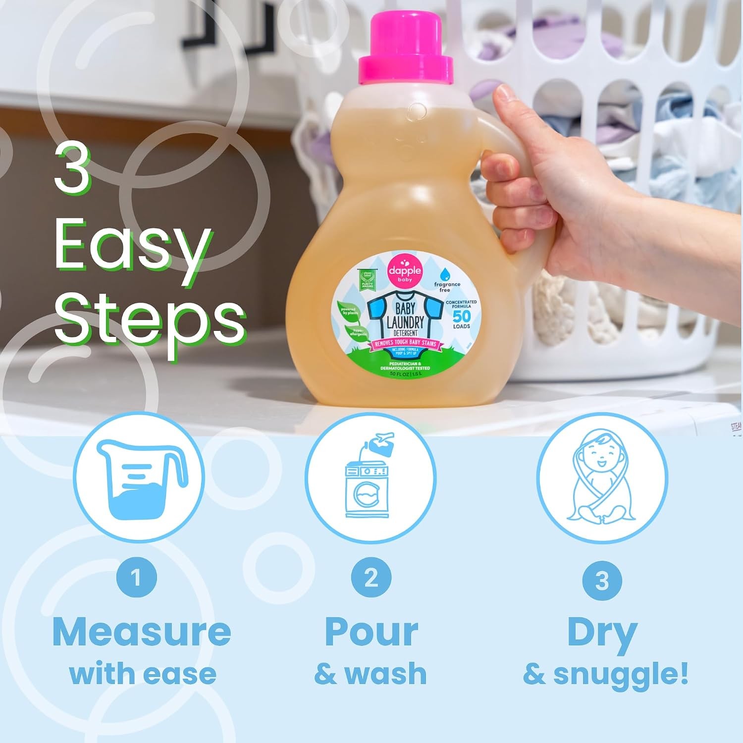 Dapple Baby Laundry Detergent, Plant Powered, Hypoallergenic, Fragrance Free, Co