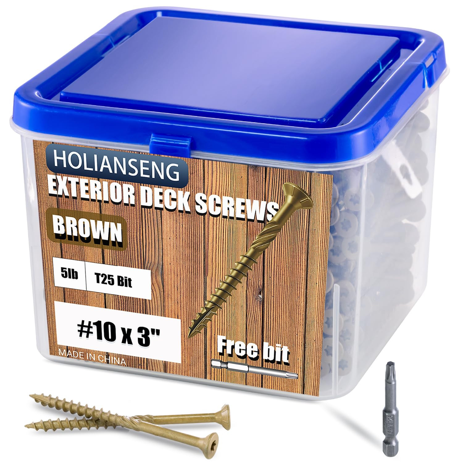 Deck Screws 3 Inch, #10 X 3, 5Lb, Rust Resistant, Brown Epoxy Coated