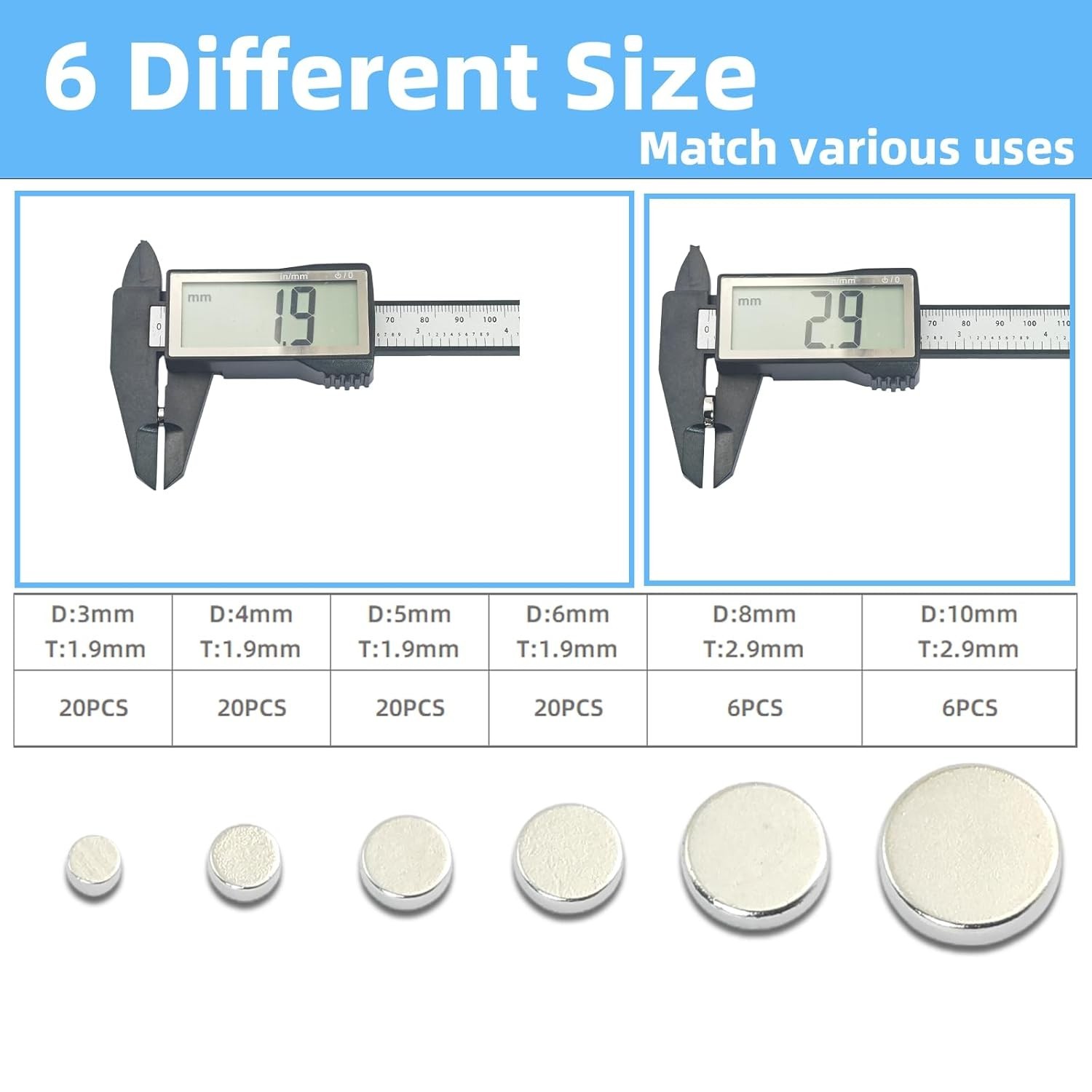 92 Pcs Small Neodymium Magnets Assortment – 6 Sizes 3mm,4mm,5mm,6mm,8mm,10mm …
