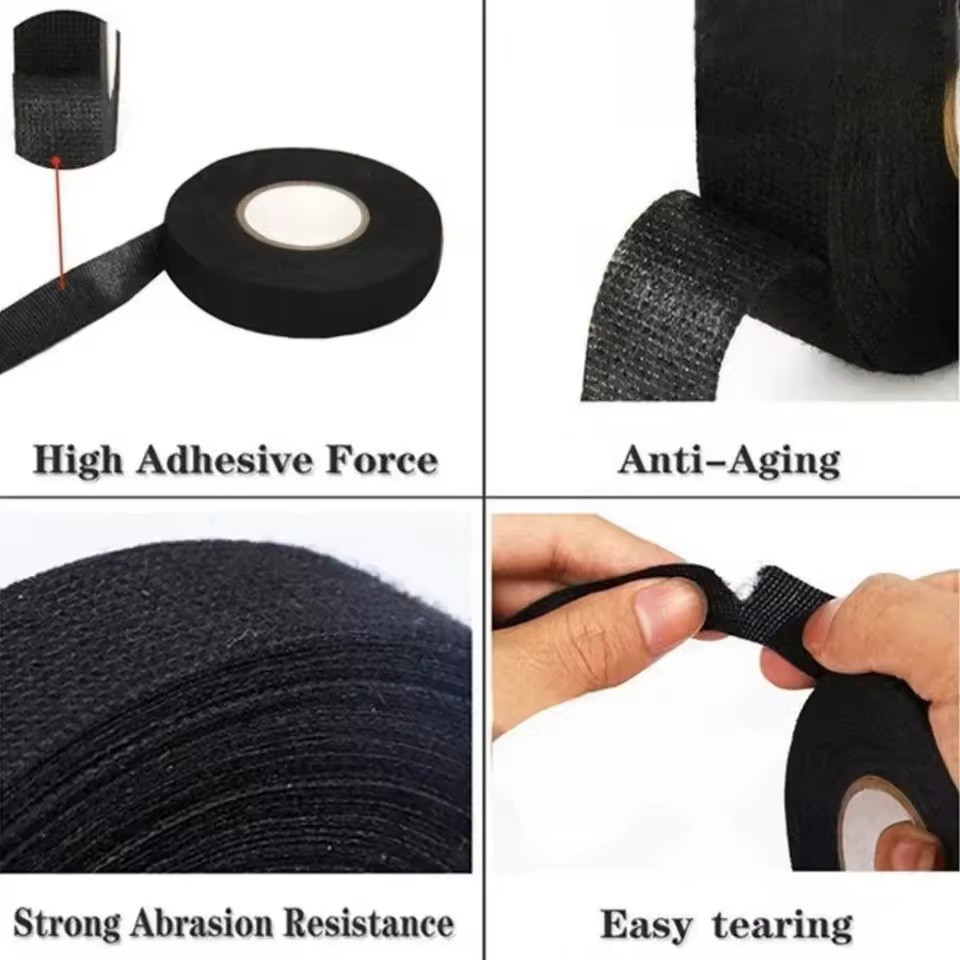 Heat Resistant Automotive Tape Flame-Retardant Cloth Sticky Fabric Black (50ft)