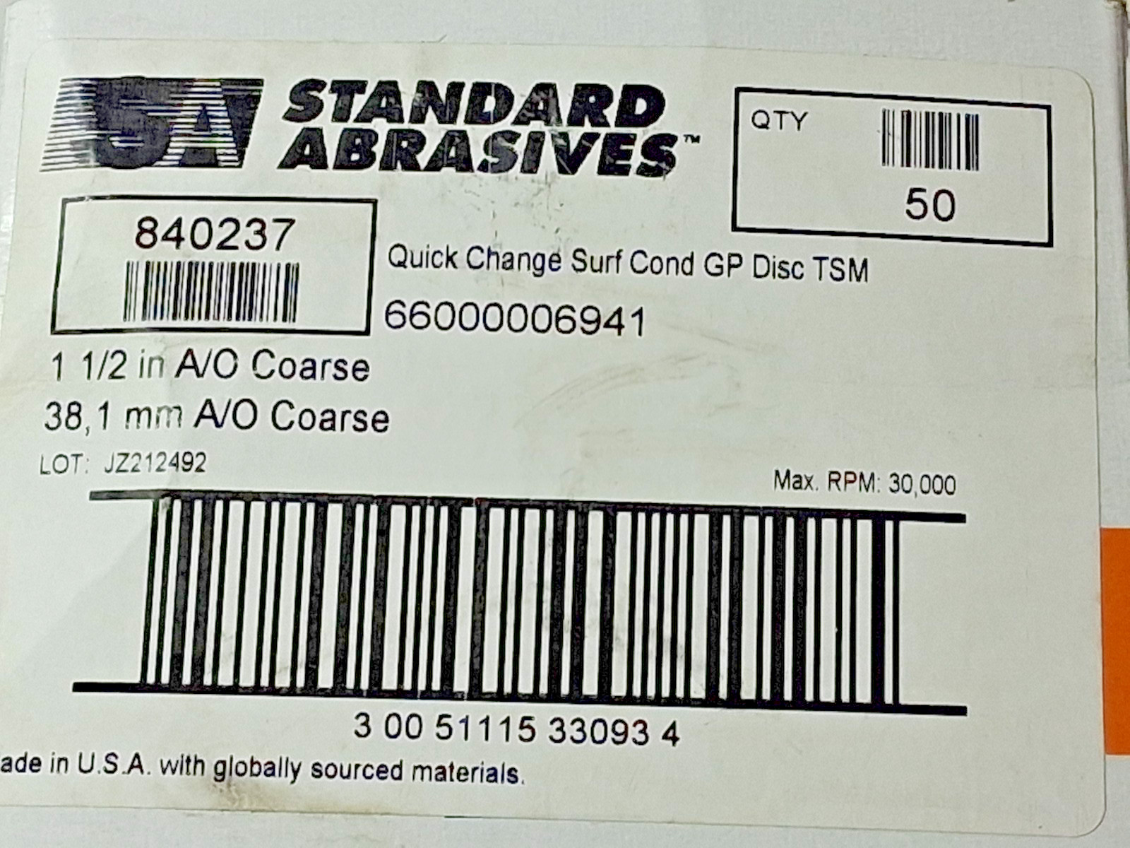 Roloc Case Pack 50 Quick-Change Discs Standard Abrasives TSM 1-1/2" Dia 840
