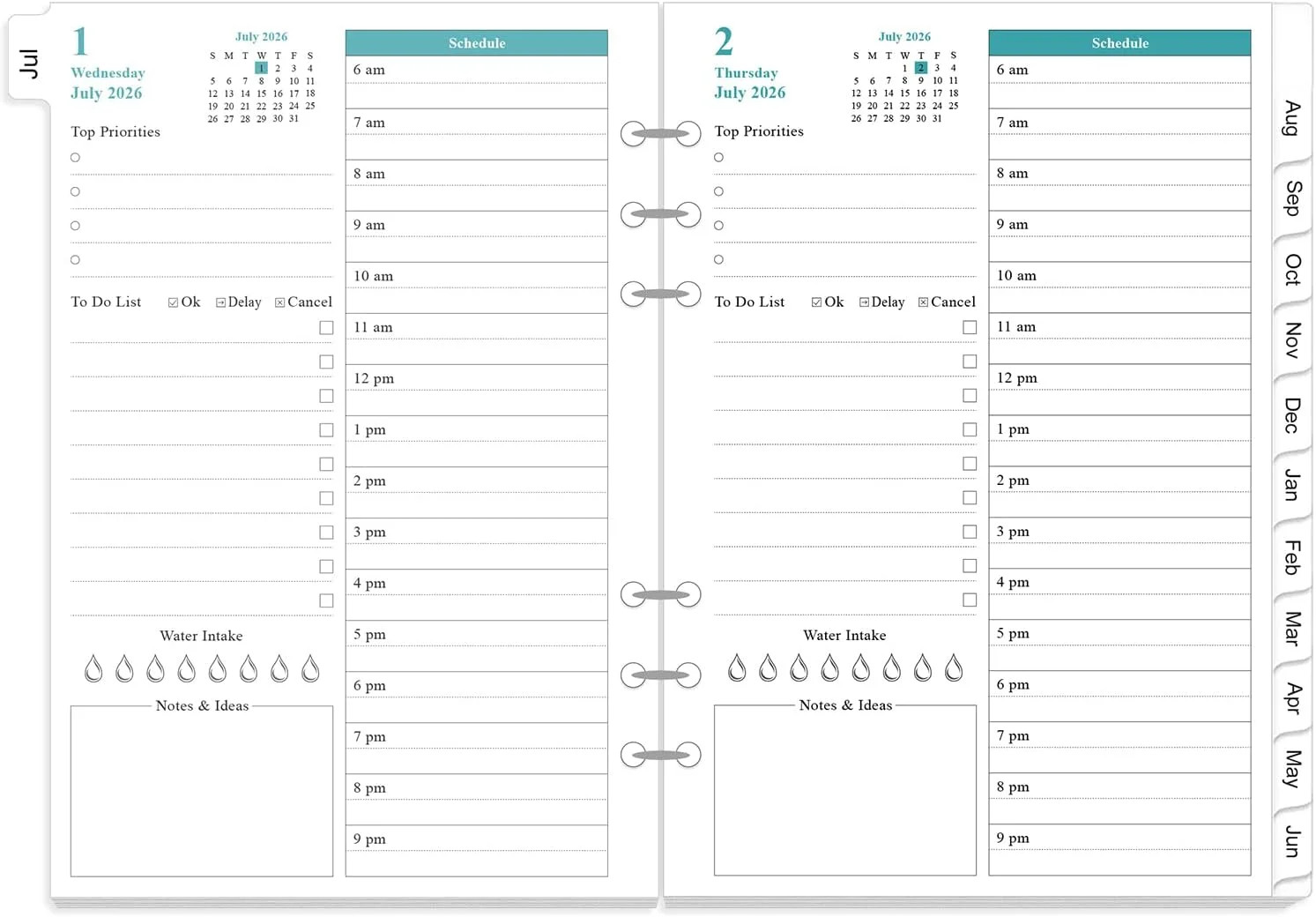 2026-2027 Planner Refills for A5 Binder – One Page Per Day Daily & Monthly Plann