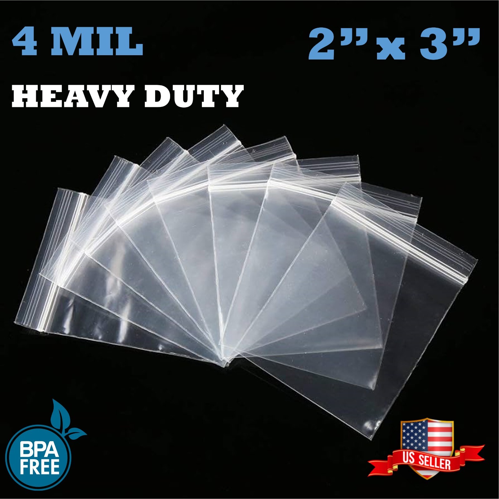2″ x 3″ Heavy Duty 4Mil Clear Zip Bags Plastic 4 Mil Reclosable Top Lock Baggies