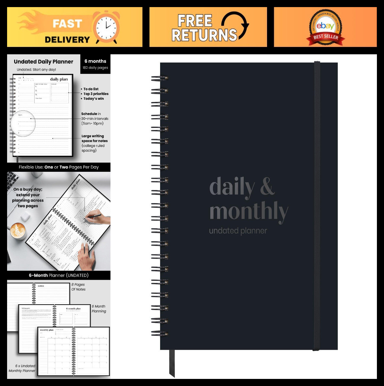 Undated Daily & Monthly Planner 2026-2027 | Large 8.5″ x 11″ | Hourly Schedule,