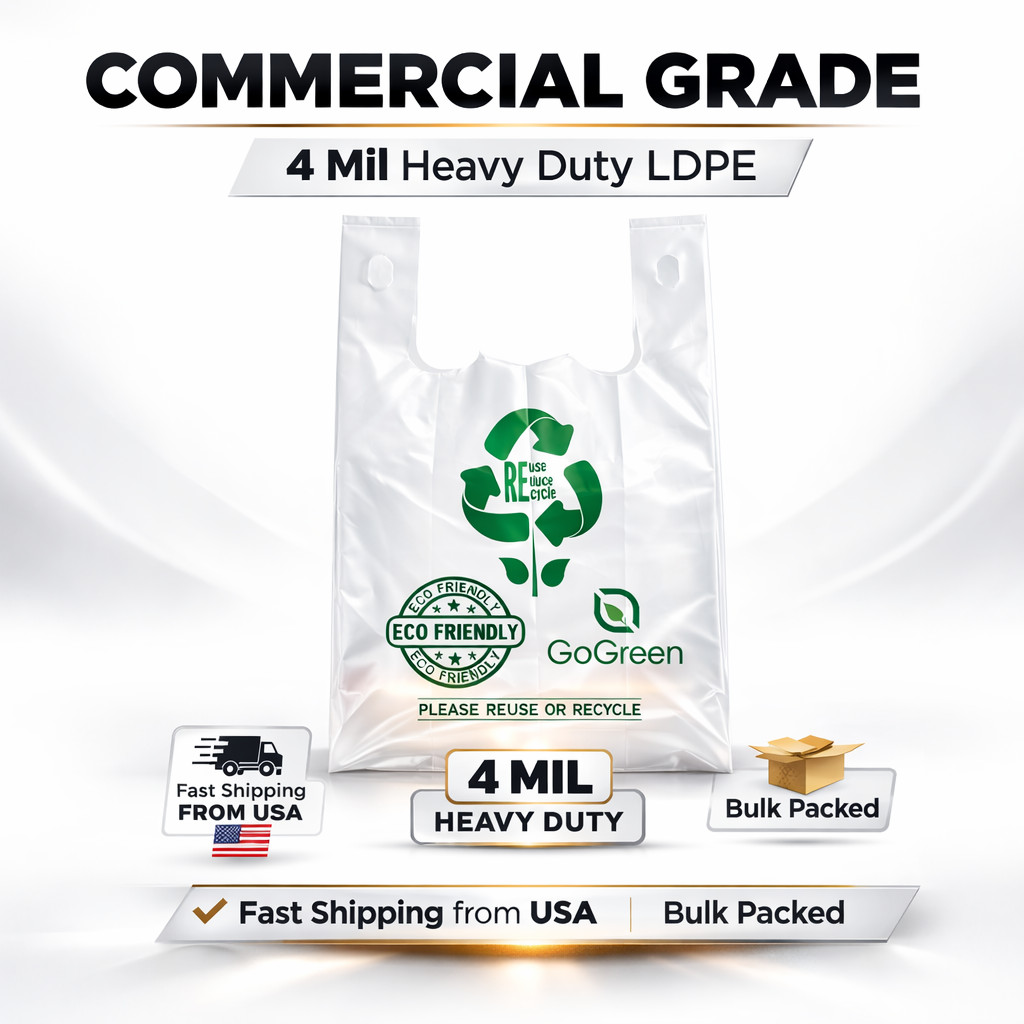 White 4 Mil Reusable Grocery T-Shirt Bags 1/6 21×6.5×11.5 Heavy Duty
