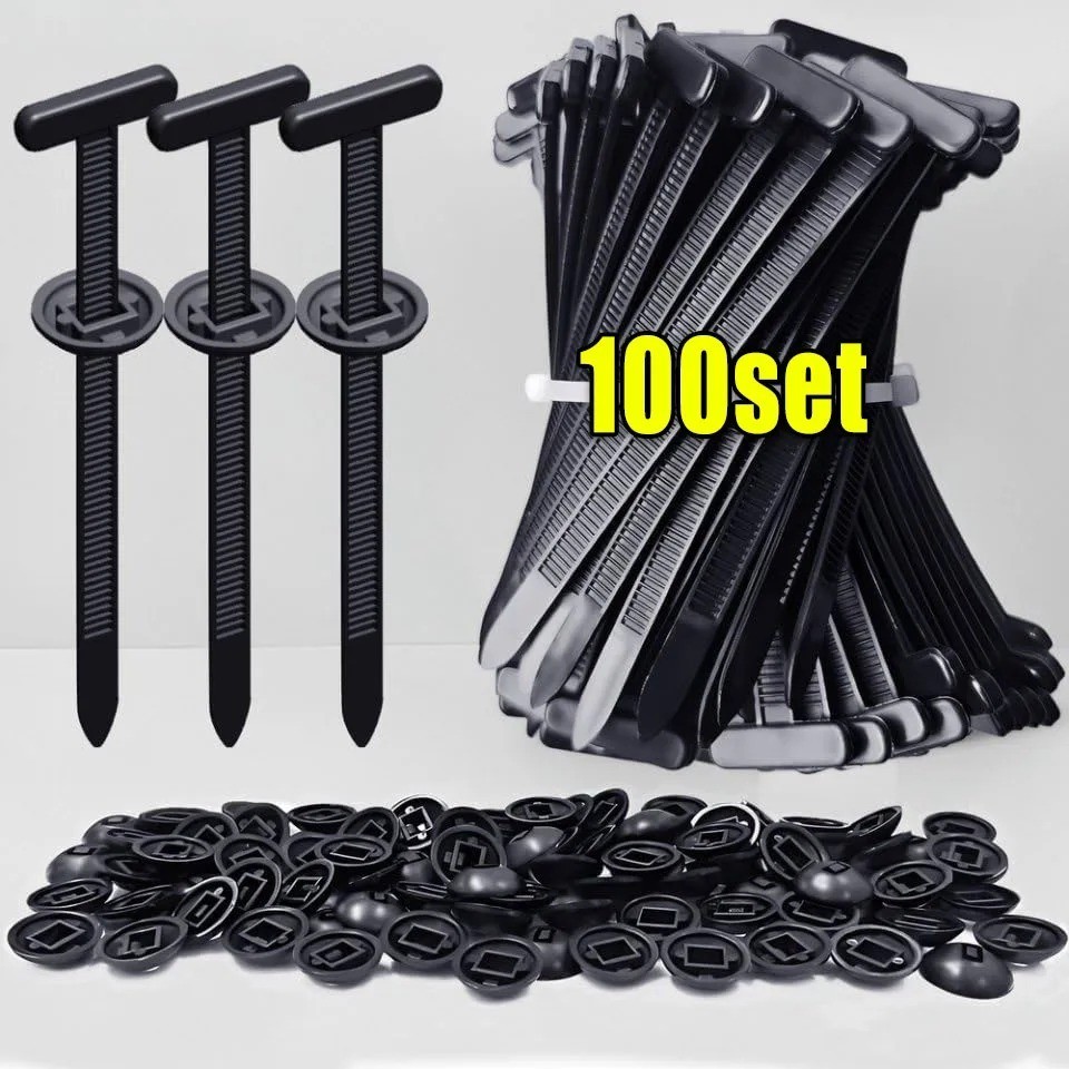 100 Pcs Nylon Universal Cable Tie Buckle for Car, T Style Automotive Zipper Clip