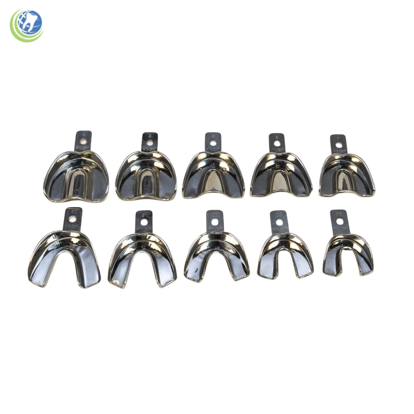 DENTAL STAINLESS STEEL NON-PERFORATED IMPRESSION TRAYS AUTOCLAVABLE SET OF 10
