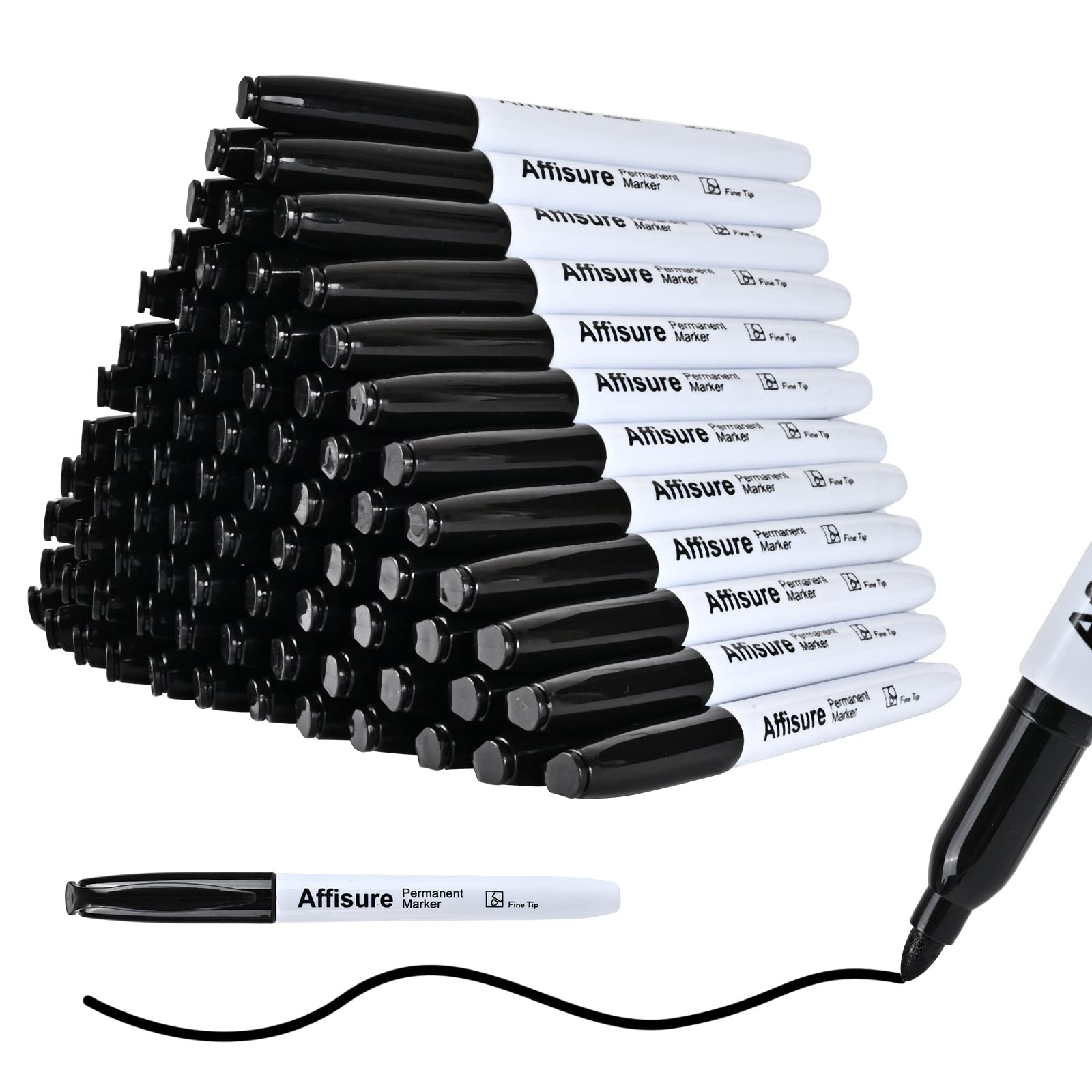 Affisure Permanent markers, 100 packs permanent 1 Count (Pack of 100), Black