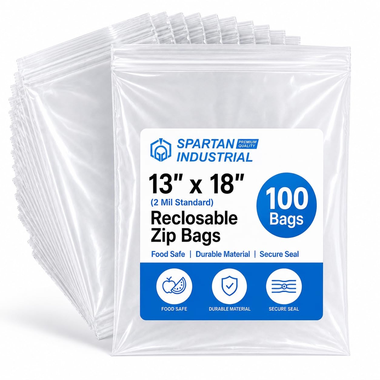 – 13″ X 18″ (100 Count) 2 Mil Clear Reclosable Zip Plastic Poly Bags with Res…