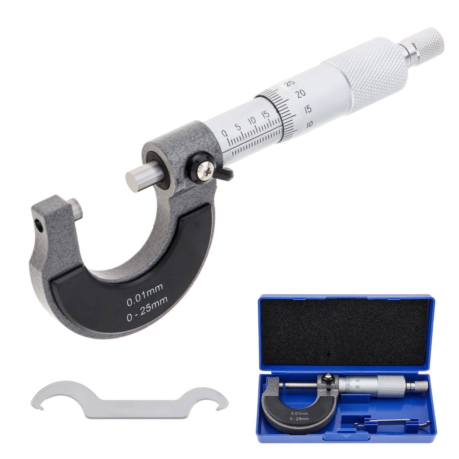 Premium 0-25 mm External Micrometer, 0.01mm Graduation & Carbide Measuring Tips
