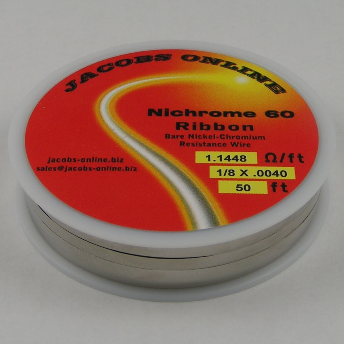 Nichrome 60 ribbon (flat) wire 1/8″ X 0.004″, 1.145 ohms/ft, 50 ft spool