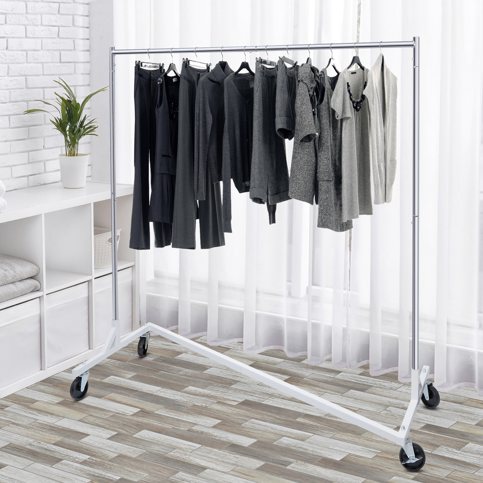2PCS Heavy Duty Clothes Rack Rolling Garment Z Clothing Rack W/Lockable Casters