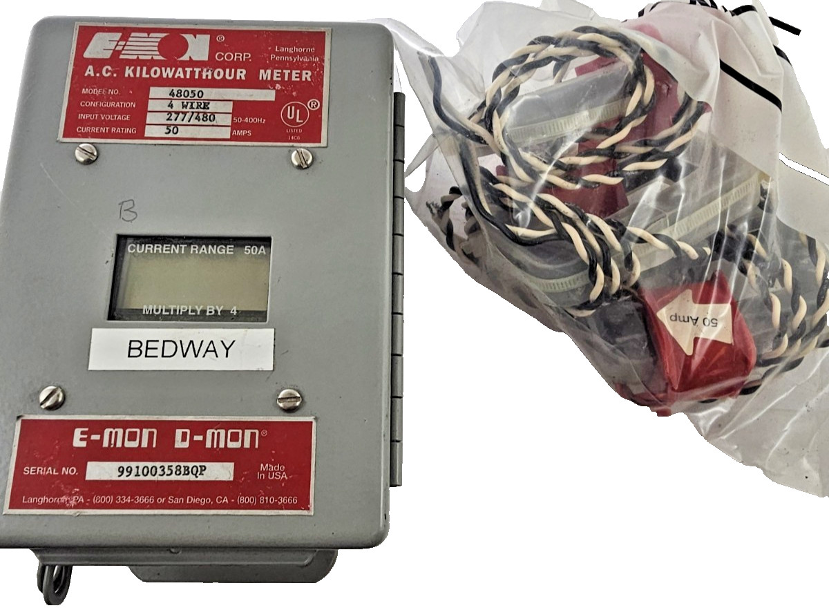 E-Mon 48050 KWH Meter 4-Wire 277/480V 50A 50-400Hz w/3 SplitCore Current Sensors