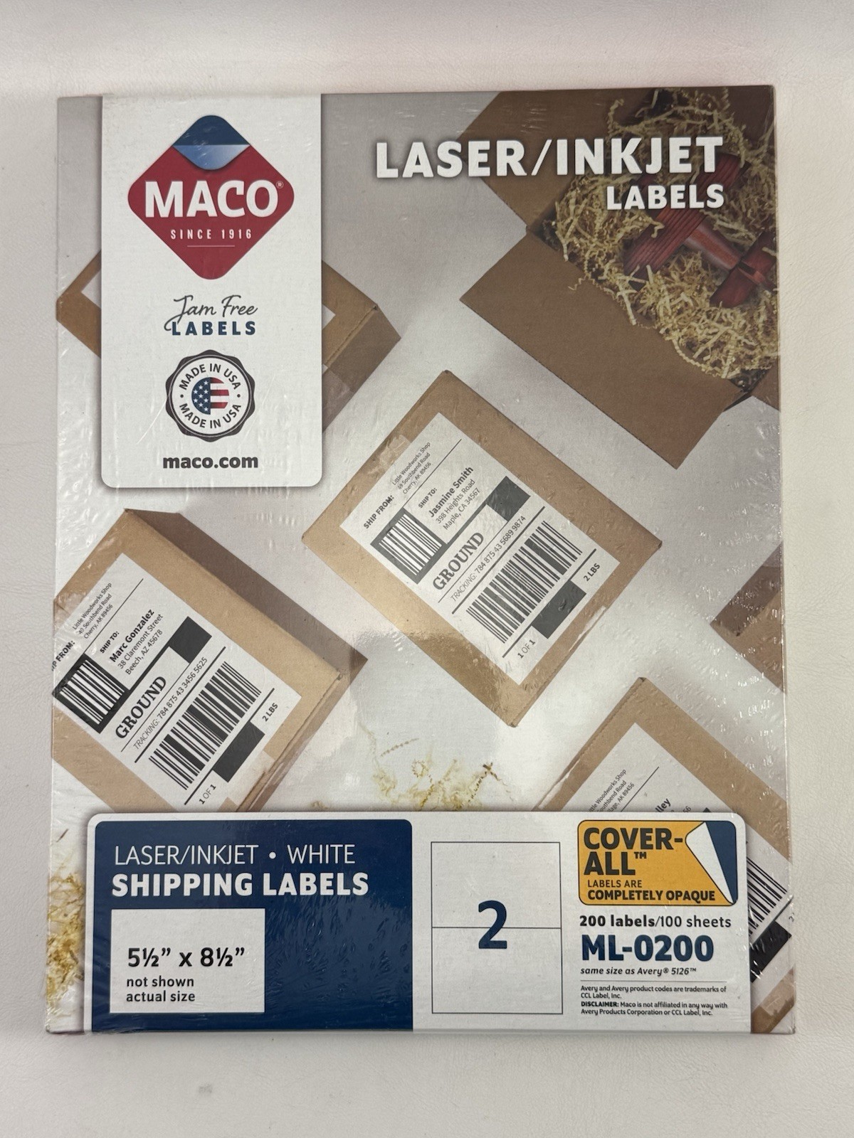 SEALED MACO Laser/Ink Jet White Half Sheet Labels 5.5″ x 8.5” ML-0200