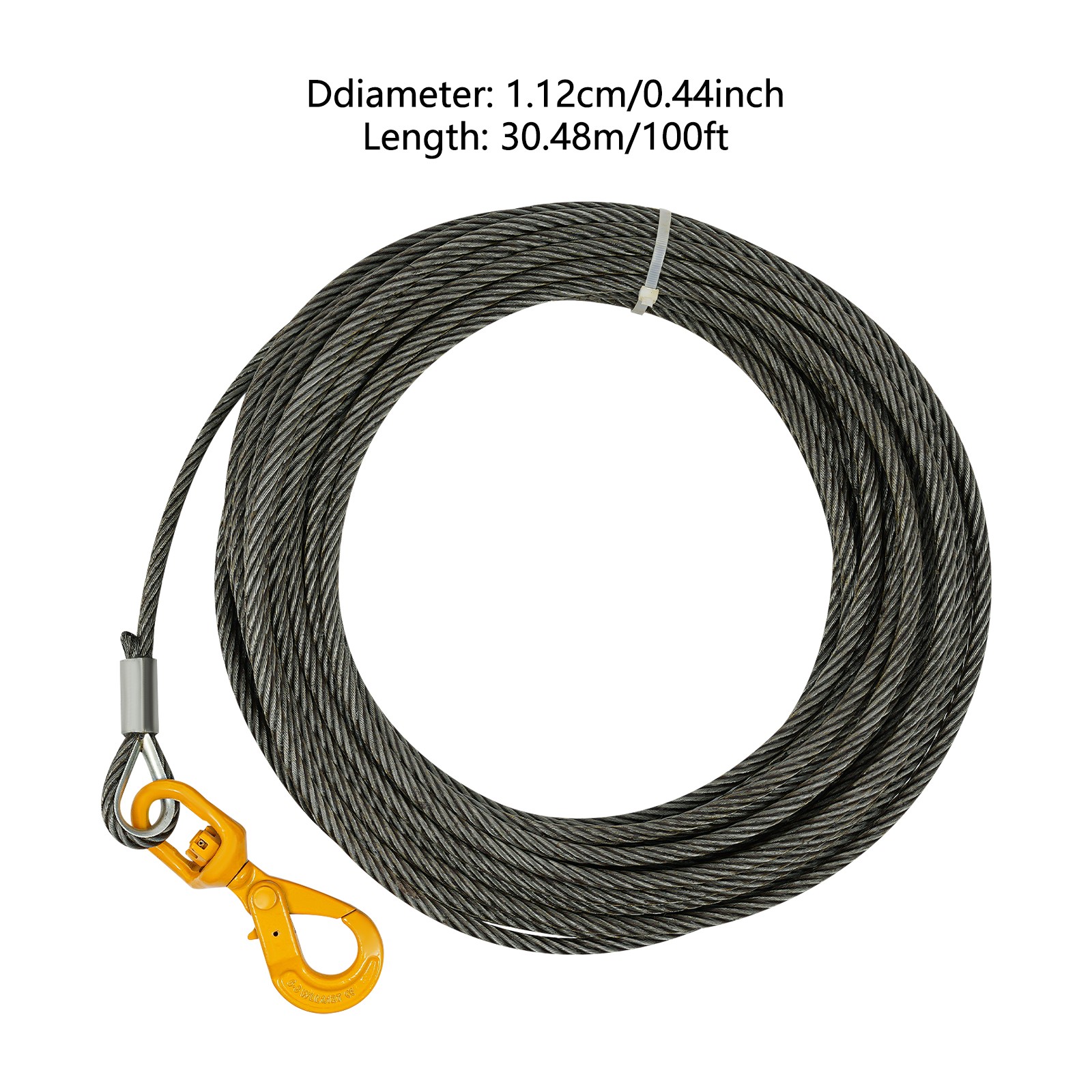 7/16in*100FT Steel Winch Cable Wire Rope Swivel Self-locking Hook 2469.18 lbs