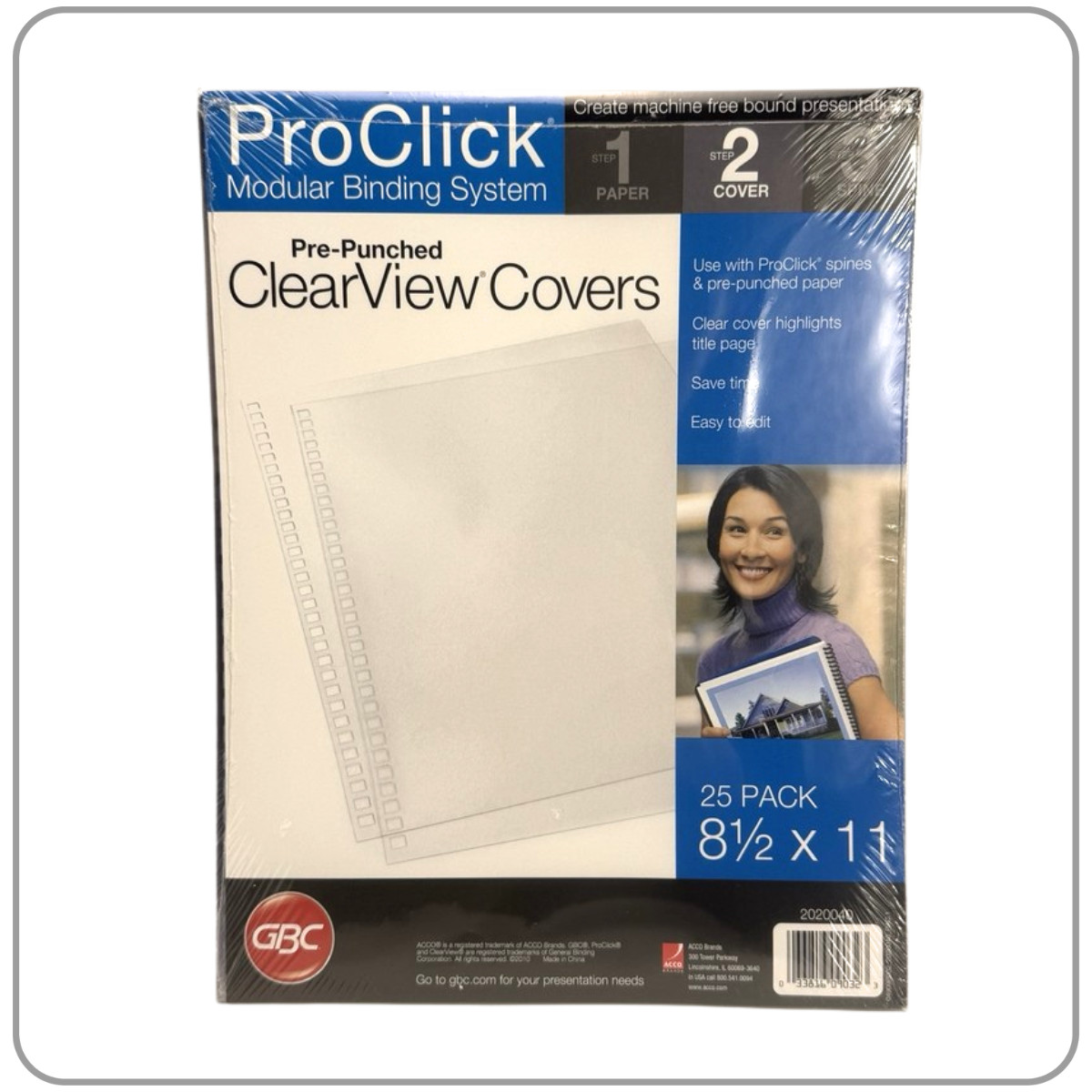 GBC ProClick Pre-Punched ClearView Binding Covers 8.5×11 Plastic 25 Pack