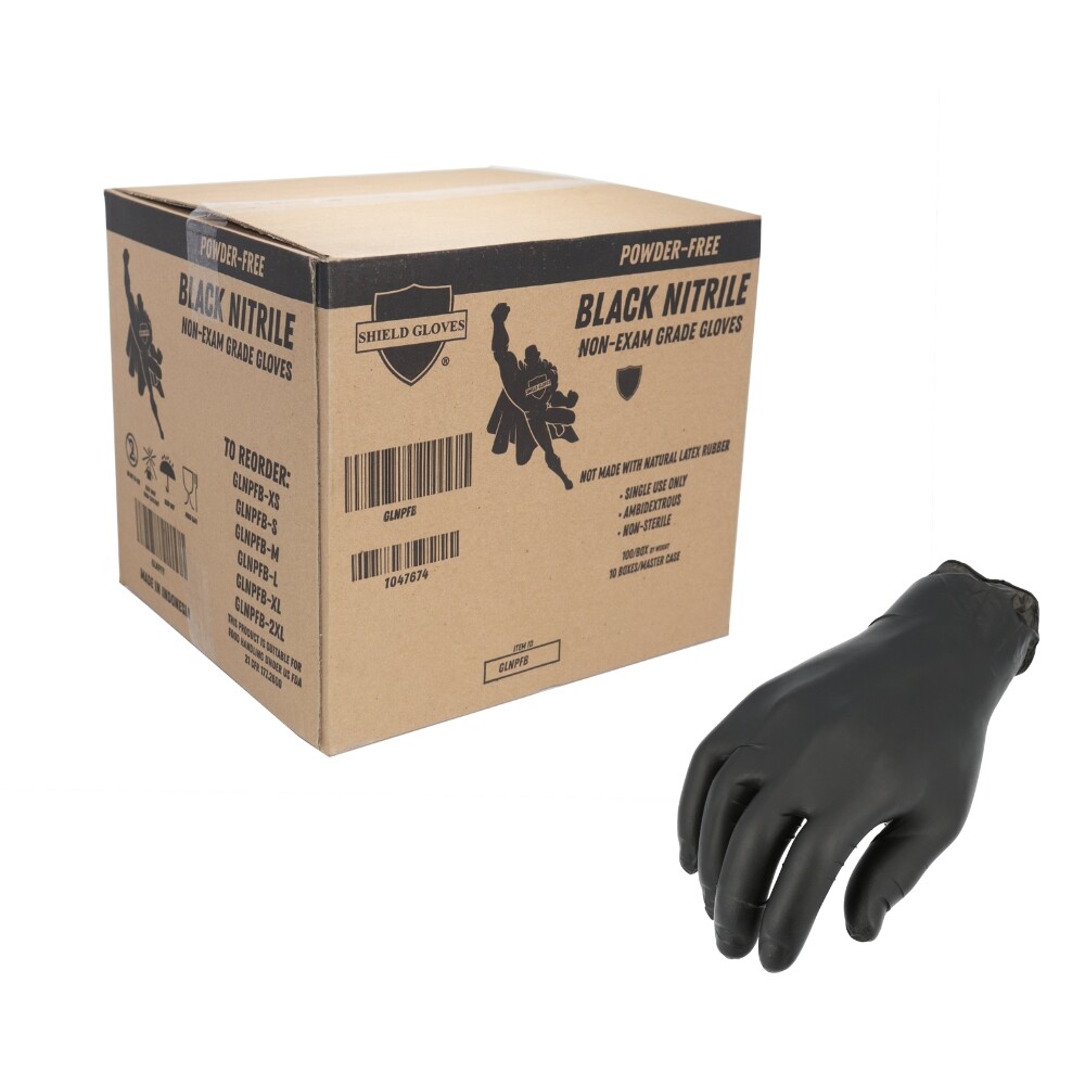 1000 Pieces, Finger-Textured Black Nitrile Powder-Free Gloves X-Small 5 MIL