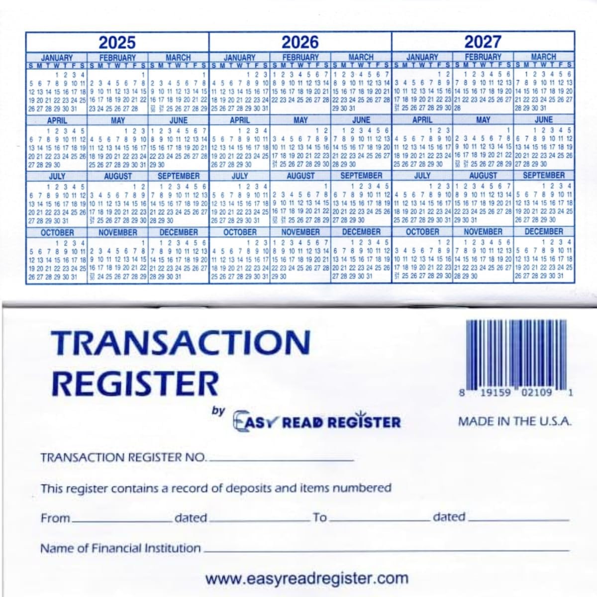 12 Checkbook Transaction Registers 2025-2026-2027 Calendars Check Book Bank …