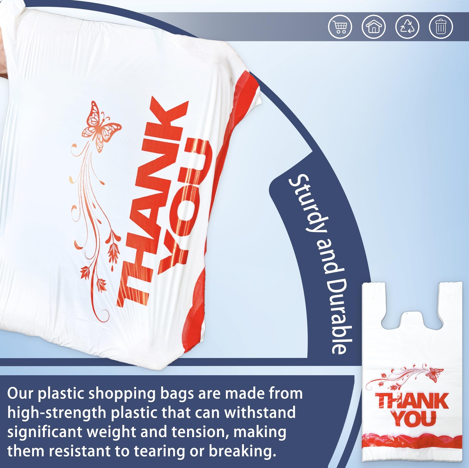 White Thank you bags, 100PCS T shirt bags, To Go Bags,Grocery bags, Reusable …