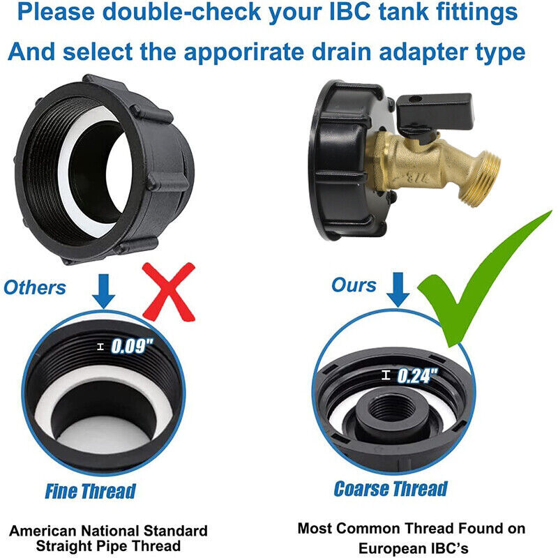 IBC Tote Tank Adapter 2 inches S60x6 Coarse Thread to 3/4″ GHT for Garden Hoses