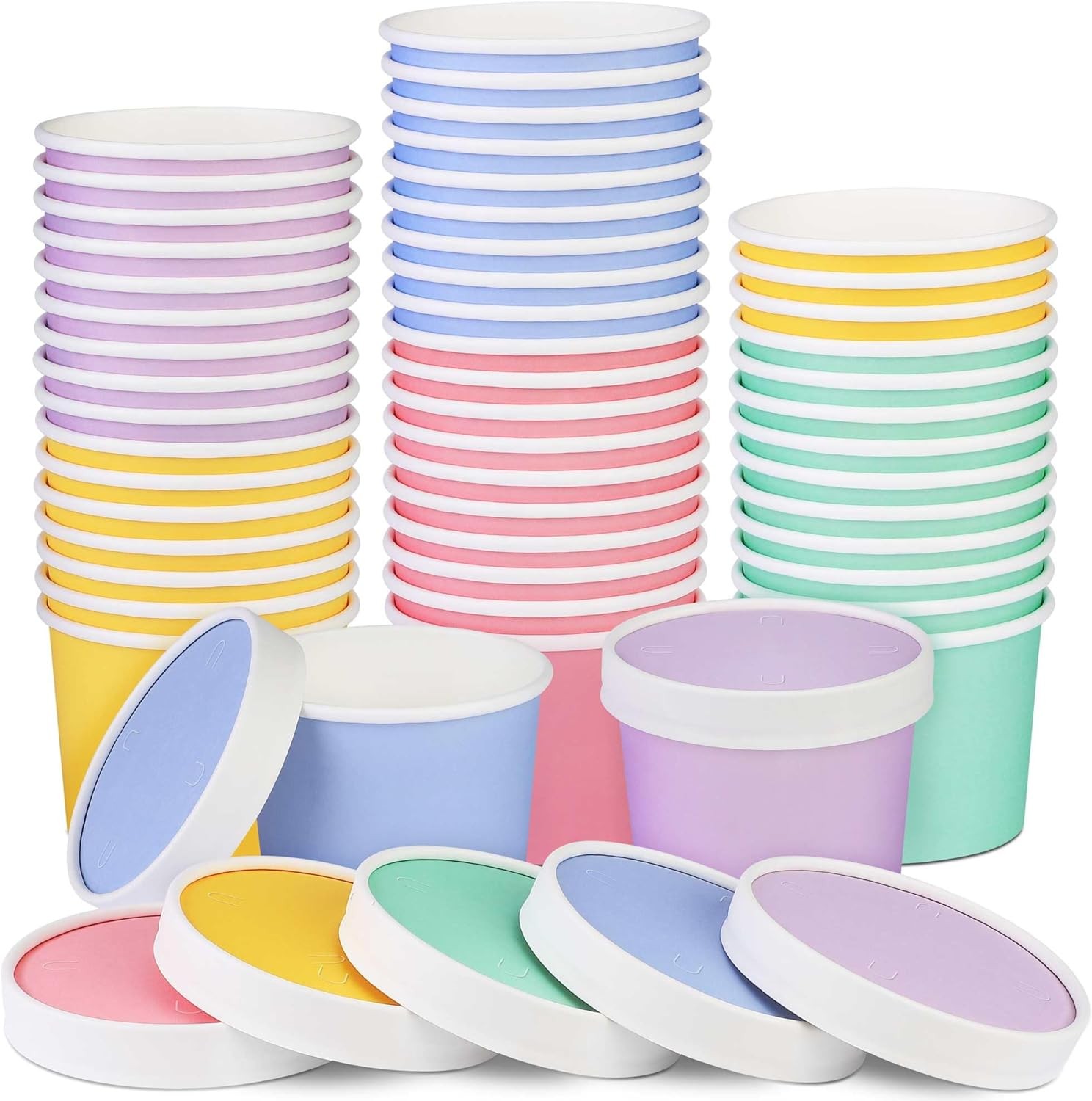 50 Pack Ice Cream Containers with Lids 8 Ounces Disposable Soup Bowls with Li…