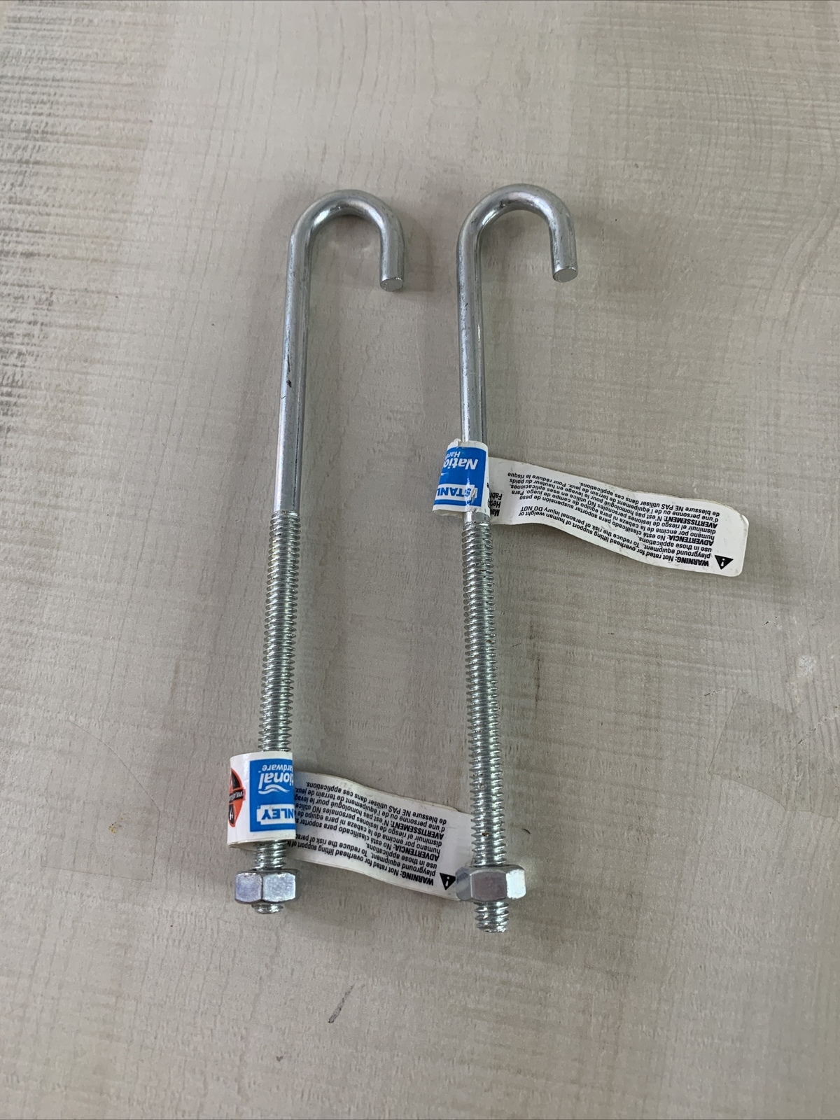 Lot Of 2 National Hardware Zinc Plated Steel J-Bolt 1/4” x 6”with Hex Nut NEW