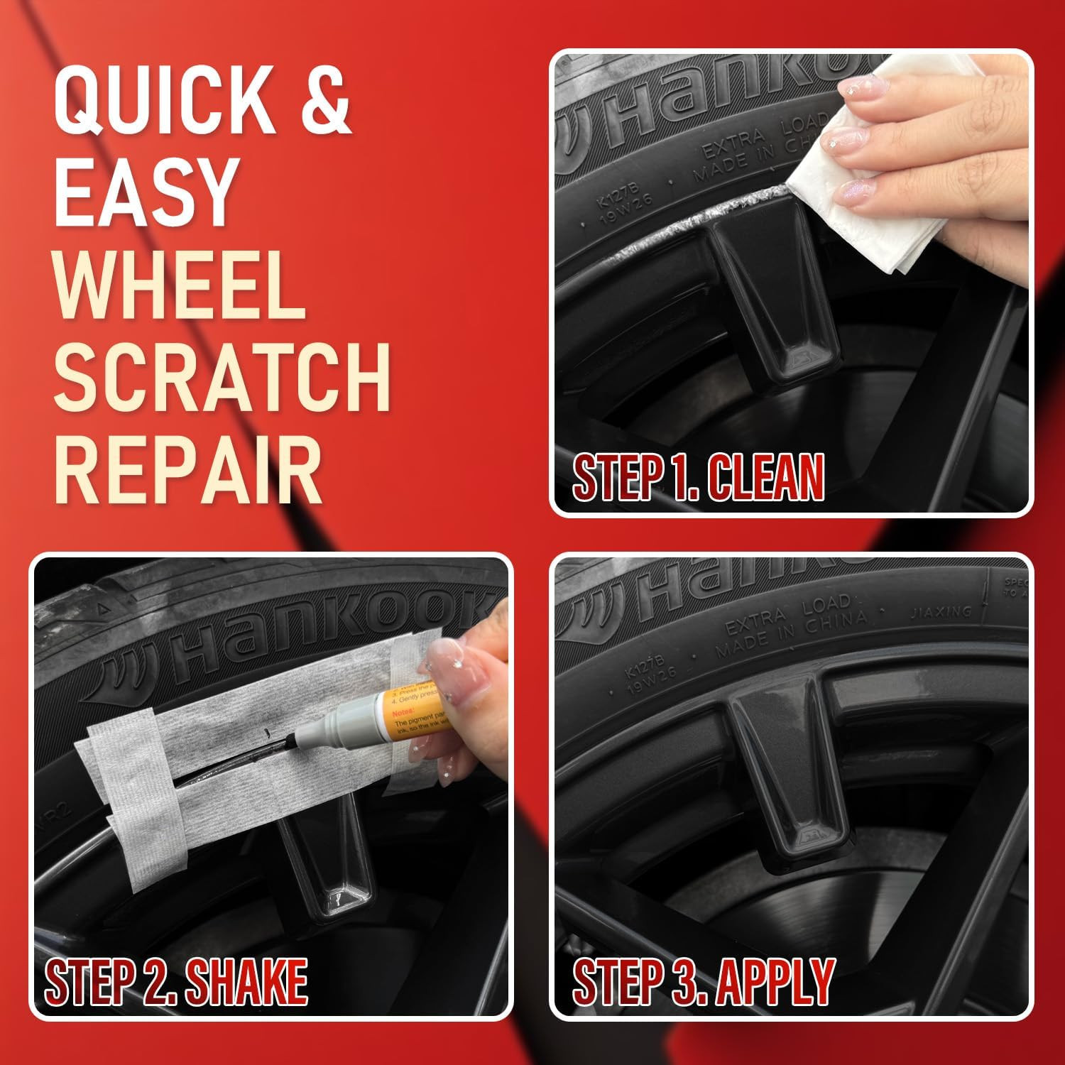 SMAPHY Wheel Scratch Repair Kit, Gloss Black Rim Repair Kit Curb Rash, DIY Alloy