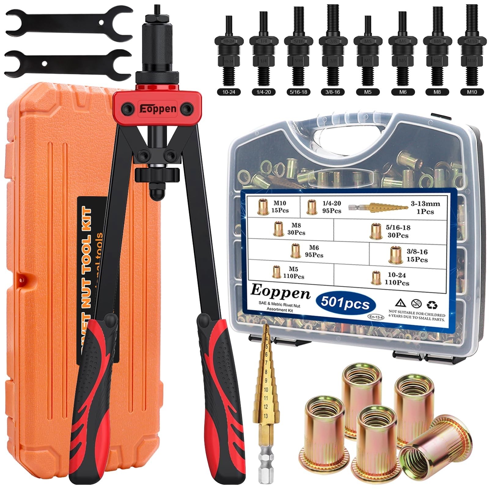 Rivet Nut Tool Kit, Rivnut Tool Kit with 500Pcs Rivet Nuts (M5, M6, M8, M10, …