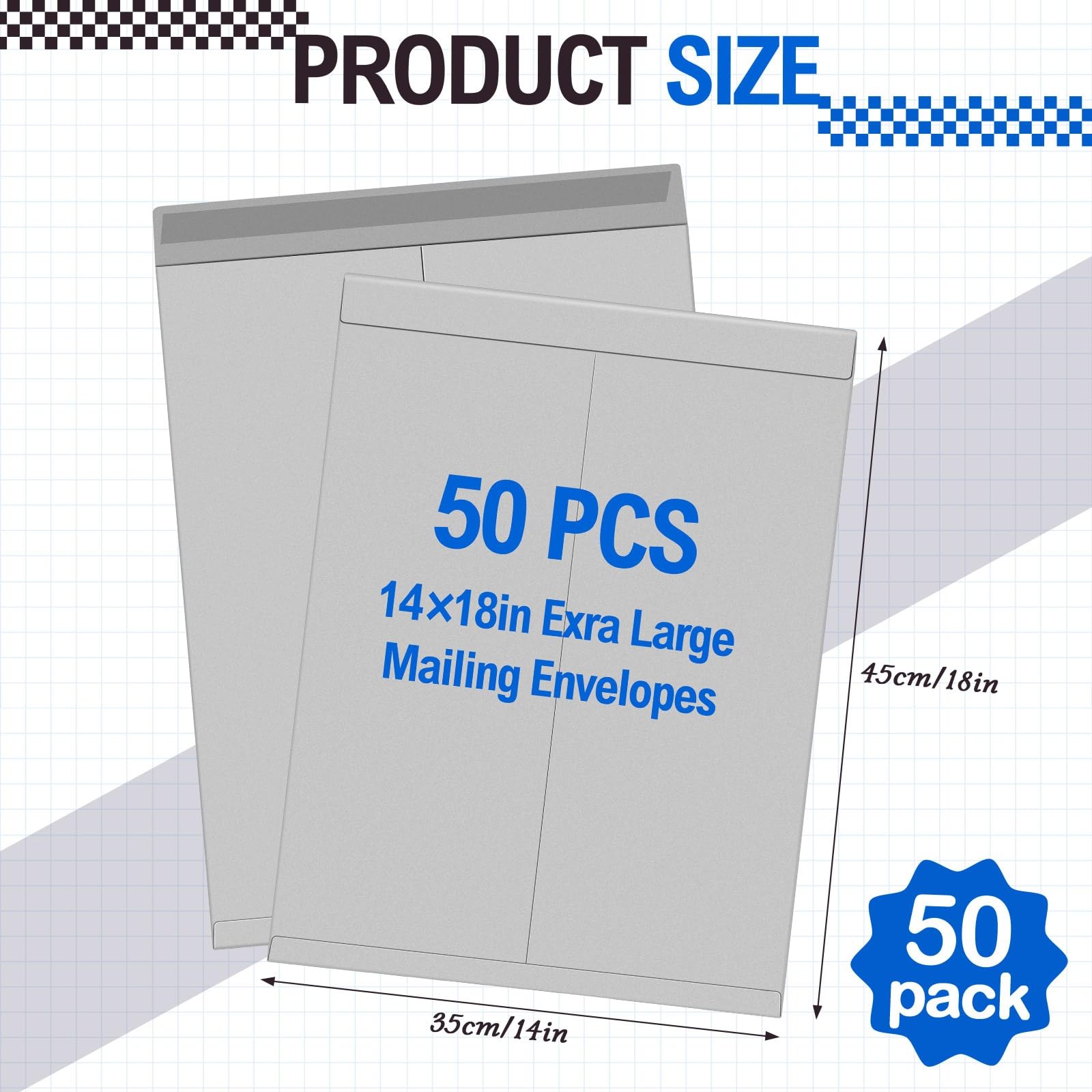 50 Pcs 14” x 18” Extra Large Mailing Envelopes 32lb with Gummed Flaps, Cata…