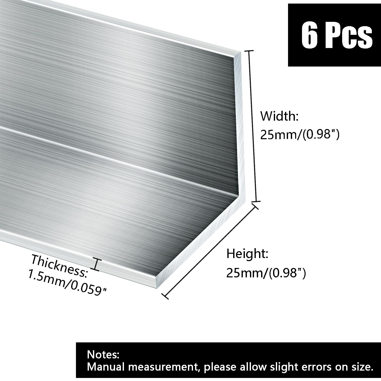 12 PCS Aluminum Angle 1x1x1/16 Inch x 15.55″ 395mm 6061 T6511 Mill Stock L