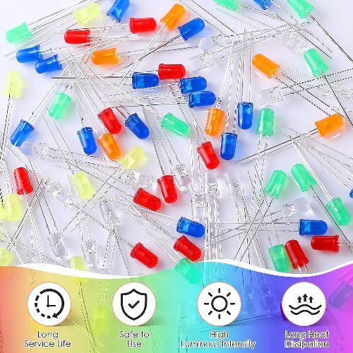 500 Pcs 5mm LED Lights Emitting Diodes Assorted Kit Pack Variety Color Bulb