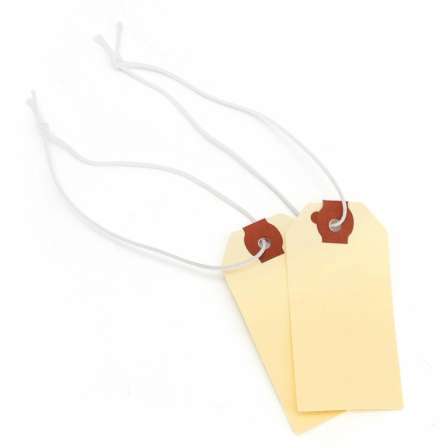 100 Pack Manila Shipping Tags with Elastic Rubber Bands Double Layer Reinforced