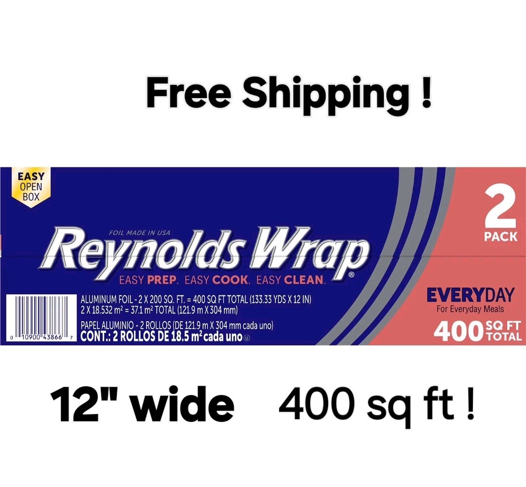 Reynolds Wrap Everyday Aluminum Foil 2 Pack 12 Inch Wide 400 Sq Ft Easy Open