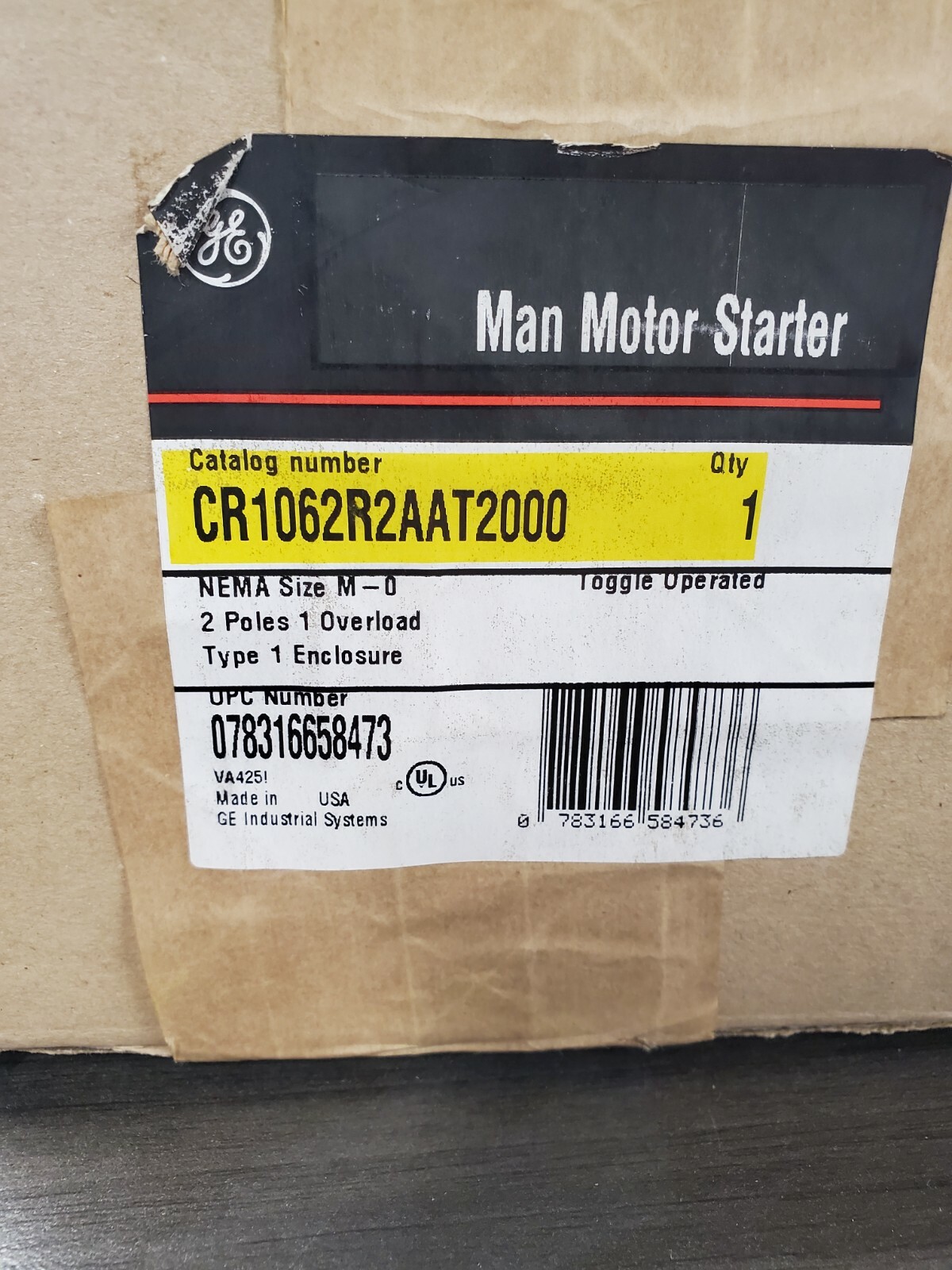 GE CR1062R2AAT2000 INDOOR 2 POLE MANUAL MOTOR STARTER SIZE 0