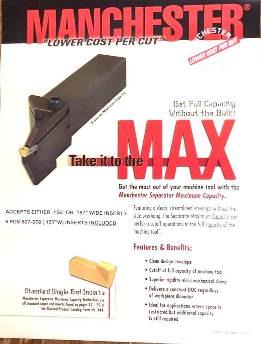 MANCHESTER 206-473, 1″-RH “MAX” .157”W Cutoff Tool-1.50″ Depth + 6 PCS .157” INS