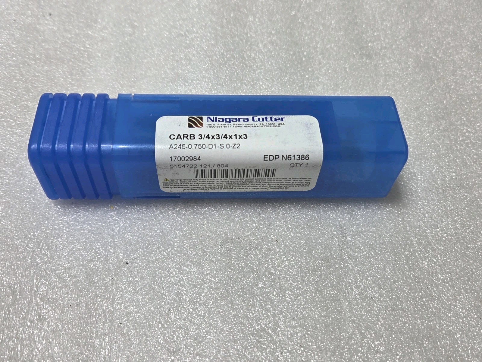 NIAGARA N61386 3/4″ DIA. X 1″ LOC X 3″ OAL 2 FL. C.C. Carbide Square End Mill
